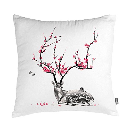 Julongcul Beautiful Sika Deer Hold Pillow Case 50cmx50cm Beige