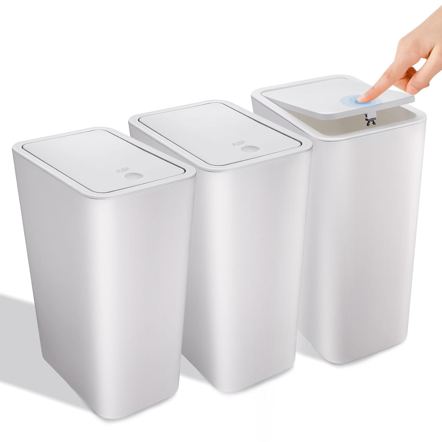 3 Pack Small Bathroom Trash Can with Lid 10L/2.6 Gallon Slim Garbage