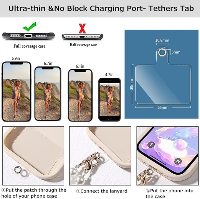Image of KHOLAD White Bow Phone Chain Crossbody Pearl Strap | 2in1 Wrist & Shouler Crossbody Lanyard | Pearl Beads Charms Chain with Phone Tether Patches | Compatible with Most Phones, Bag, Purse