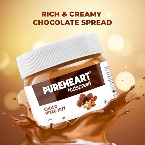 Image of PUREHEART Choco Mixed Nut Spread (110 gm) | Nutty, Smooth and Creamy Chocolate Spread for Breakfast - No. 1 Exporter of Roasted Nuts