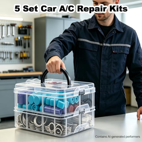 Image of Taiss 5 Set Car A /C Repair Kits,102PCS A /C Valve Core Kit+270pcs AC O-Ring Seals Kit+80pcs Valve Core Caps+45pcs A /C Compressor Seal Washers Kit+4PCS Remove Tool (501PCS)