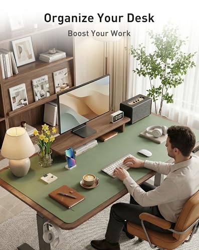 Image of Aothia Faux Leather Desk Mat - Large Mouse Pad, Non-Slip PU Leather Blotter, Waterproof Writing Surface for Office and Home (Olive Green, 40 inch x 24 inch)