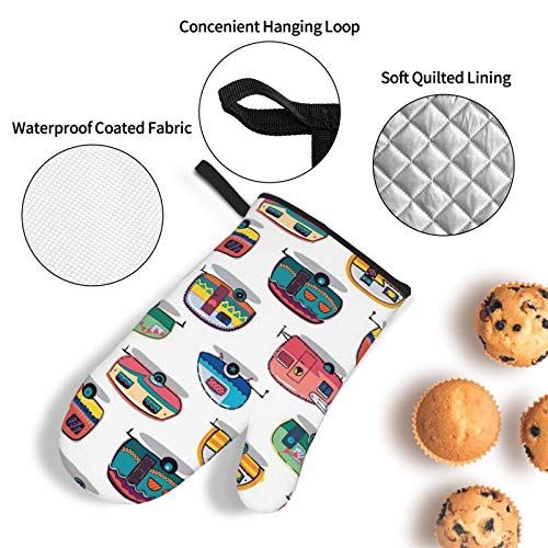 Msguide Happy Camper Oven Mitts And Pot Holders Sets, Heat Resistant 4 Pcs For Safe Bbq Cooking Baking Grilling #TOP3