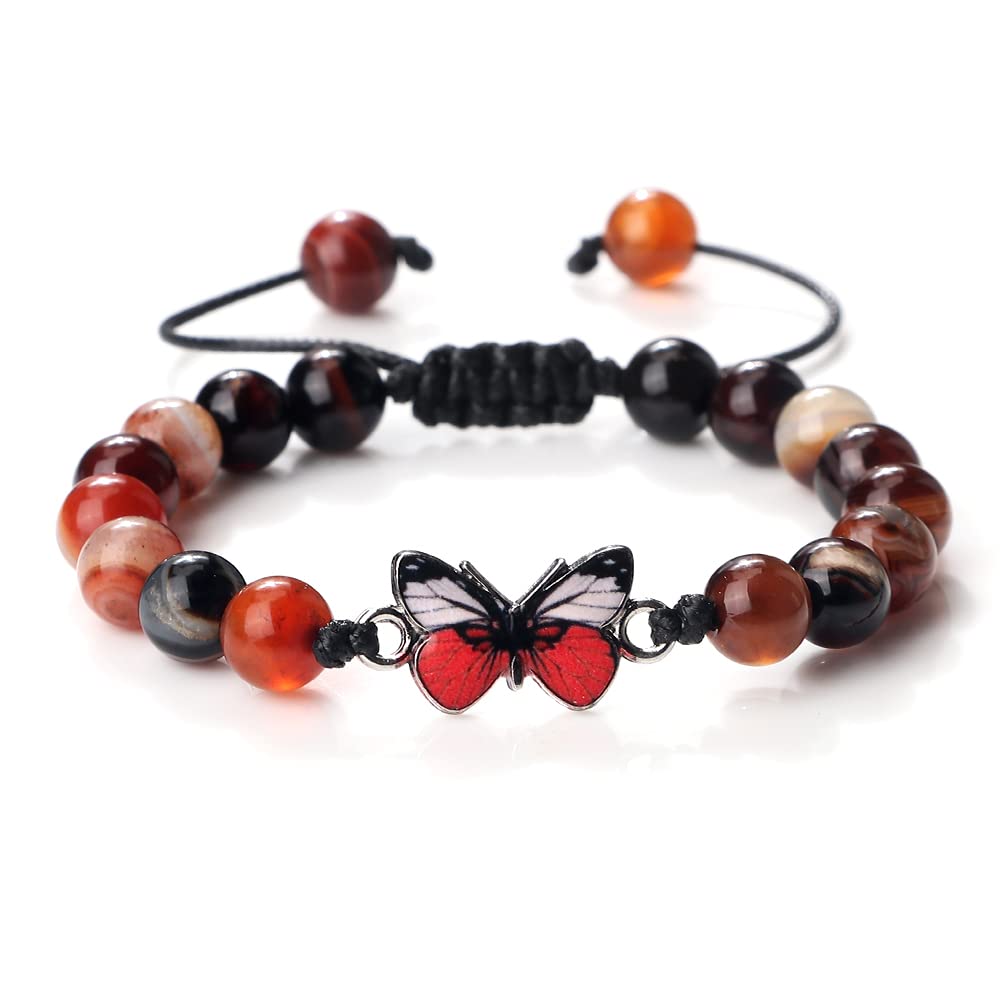 LYGBAOFUL Pulsera de Cuentas de Piedra Ajustable, Chakra energético, ágata, turquesas sintéticas, Pulseras de Mariposa roja, brazaletes para Mujeres y Hombres
