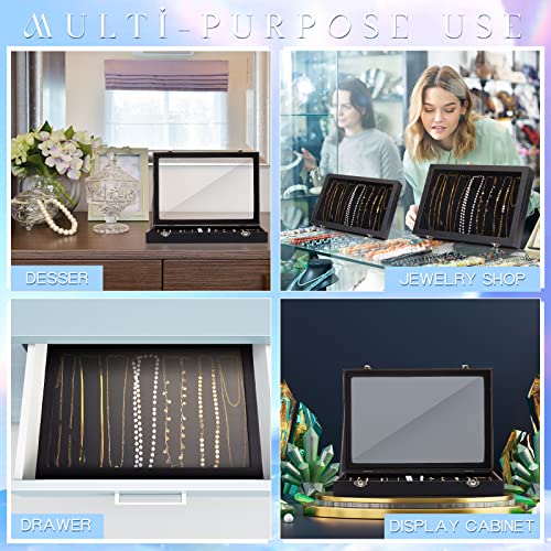 Kenning 2 Pieces Glass Lid Necklace Organizer Box 20 Hooks Necklace Tray Jewelry Holder Organizer Velvet Necklaces Holder Storage Display Case For Show Bracelet #TOP6