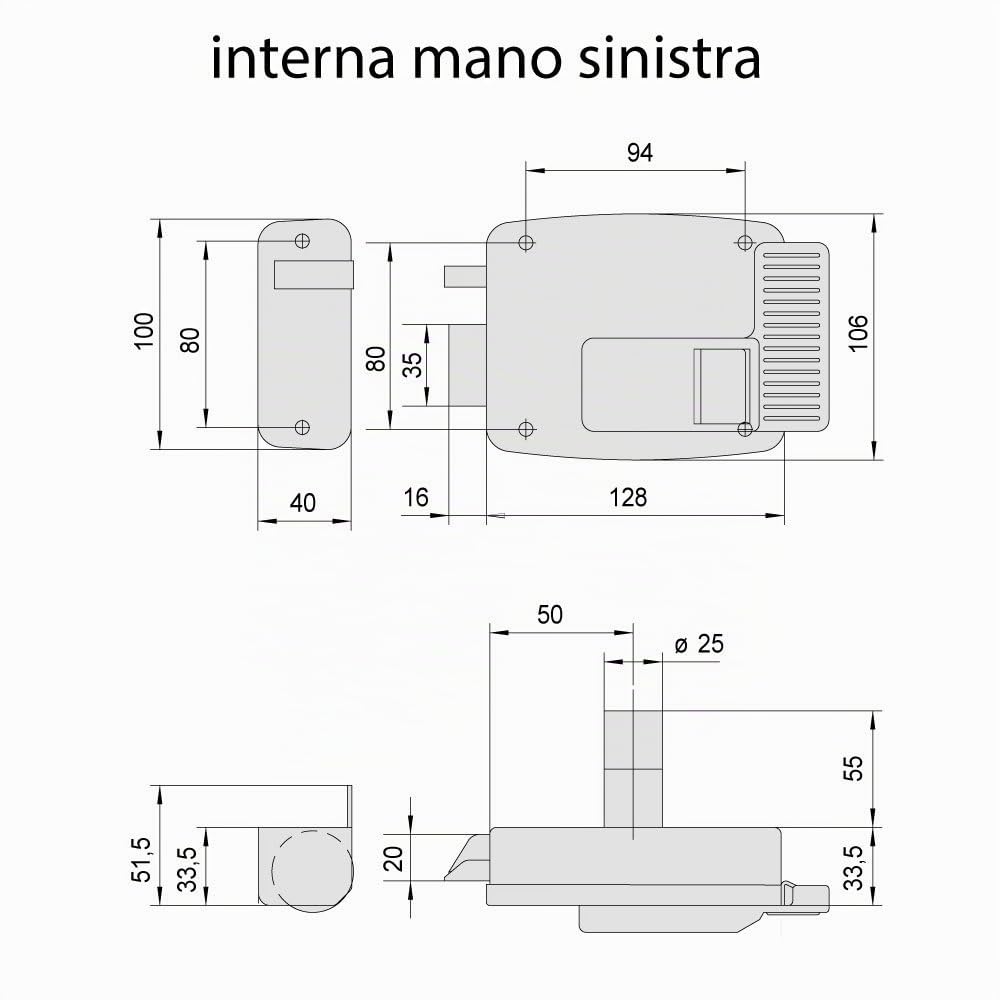 CISA 111611502, Serratura Elettrica da Applicare, 12V, Verniciato Grigio Alluminio, Entrata 50, Mano Sinistra, Cilindro a tubo