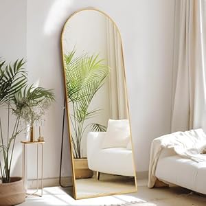 Sweetcrispy 64″x21″ Arched Full Length Mirror, Standing or Leaning Full Body Mirror with Aluminum Alloy Thin Frame, Suitable for Bedroom or Cloakroom,Gold