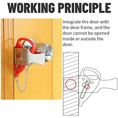 Tragbares Sicherheitsschloss, Hillylolly Reisetürschloss, Reiseschloss Tür, Door Lock Without Drill, Sicherheitstürschloss, Zusätzliches Schloss für Schule Zuhause, Hotel, Frauen, Reisen, Rot