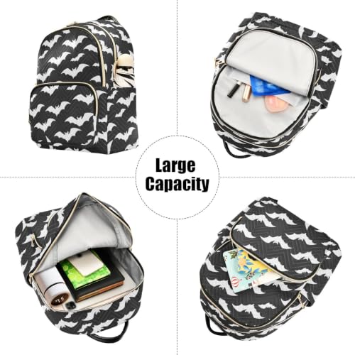 Image of ALAZA Bat Halloween Black White Women Backpack Purse Ladies Fashion Shoulder Bag Daypack Travel Bag 10L