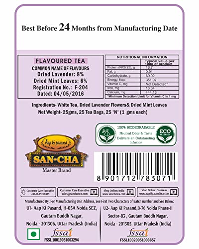 Image of Sancha Tea Boutique, Lavender White Tea, 25 Pyramid Tea Bags | Calming Floral Blend of White Tea, Lavender & Mint | Antioxidant-Rich Relaxation Tea