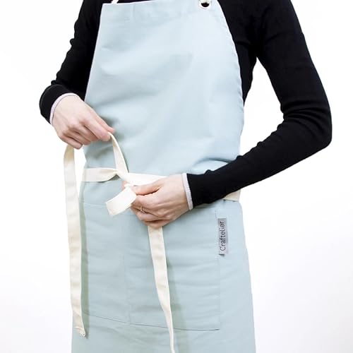 Miniatura 3 de Craftelier - Delantal de algodón  Delantales unisex con bolsillos  Delantales de manualidades para adultos con correa ajustable para el cuello