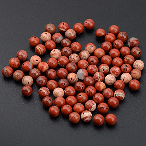 LPBeads 100PCS 8mm Natural Red Jasper Gemstone Round Loose Beads for Jewelry Making with Crystal Stretch Cord
