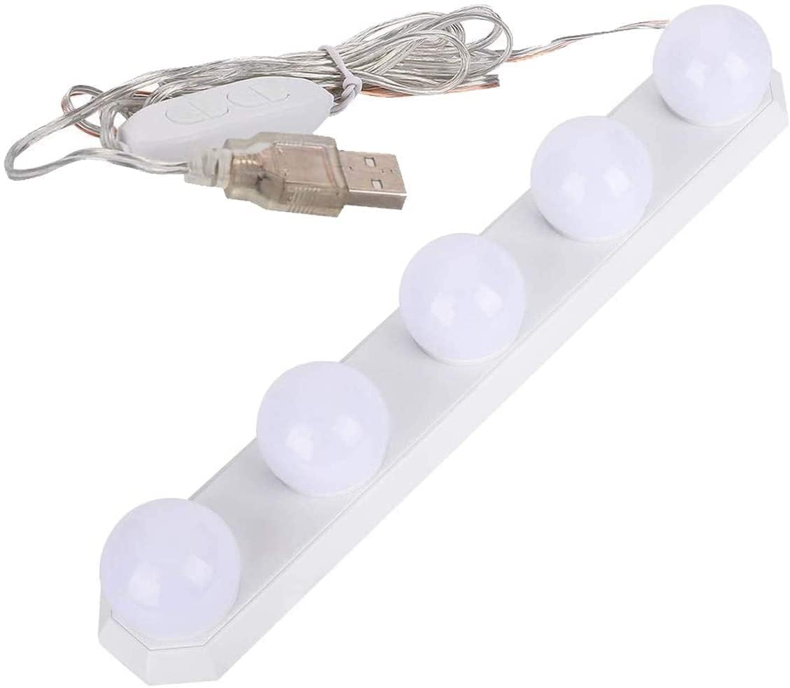 LED Luces de Espejo de tocador USB Regulable 3 Colores 10 Niveles de Brillo con 5 Bombillas Cable USB de 7.55 pies de Largo para Maquillaje DIY Lámparas de Espejo de ba?o Luces de ba?o