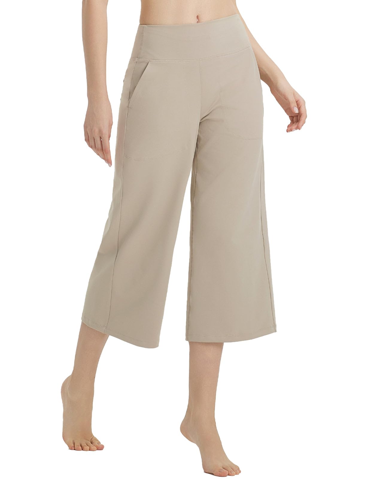 baleaf Women's Capri Pants Wide Leg with 4 Pockets Yoga Dress Capris High Waist Cropped Pants Loose Lounge Travel Summer