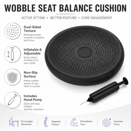 Hanstuten Wobble Seat Cushion Balance Disc - Rubber Wiggle Seat for Active Sitting, Office Desk Chair, and Core Strength Training (black) by EYX - Used condition - Image 5