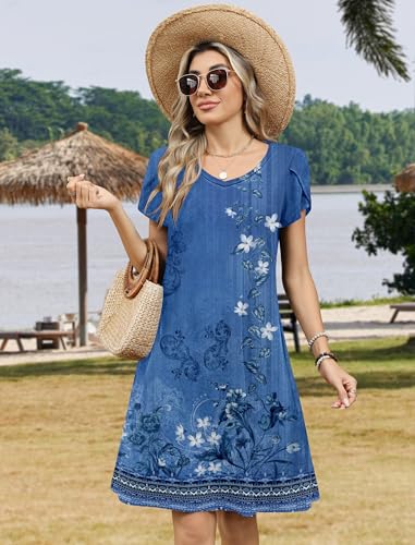 Image of Zeagoo Womens Summer A-Line Dress with Pockets Mini Short Sleeve Dresses Flowy Beach Swing Dress 2026 Vacation Travel