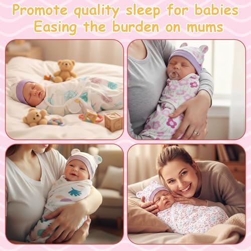 Image of Ramede 6-Pack Preemie Baby Swaddle Blankets with Hats, Breathable 100% Cotton Baby Swaddles, Suitable for Preemie Babies and Newborns, Soft Cotton, Adjustable(Tree,Purple)