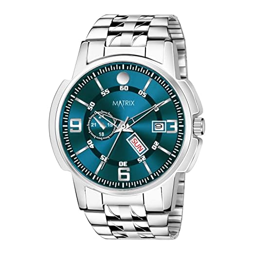 Matrix Superior Day & Date Functioning, Stainless Steel Strap Analog Watch for Men & Boys (Green)