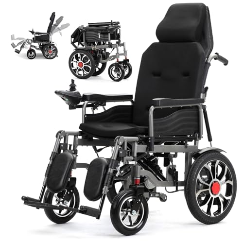Reclining Foldable Electric Wheelchair,20Miles Travel Range Power Wheelchair for Adults Seniors,Lightweight All Terrain Motorized Wheelchair,Airline Approved,Capacity 400 lbs