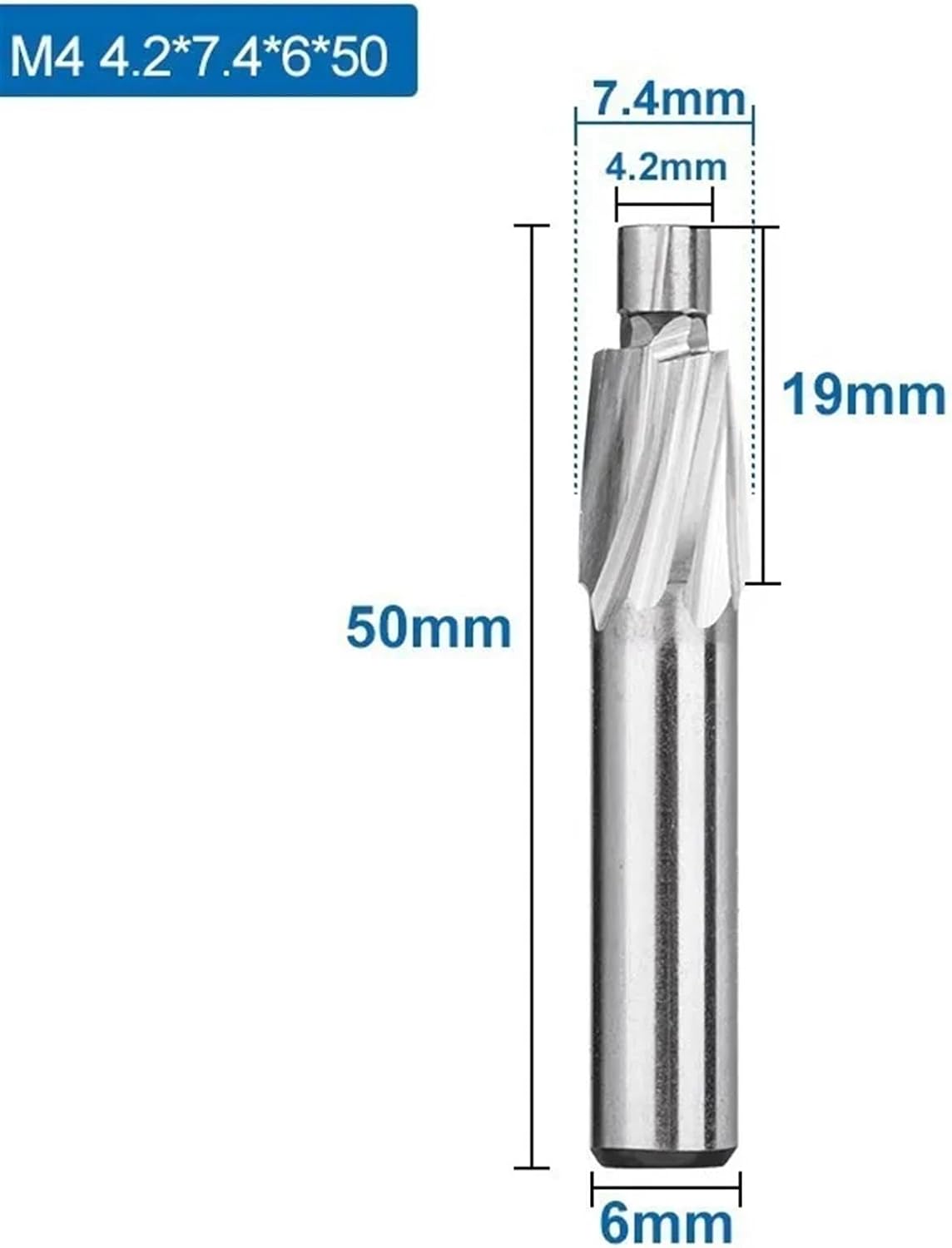 4 Flute Counterbore M3-M16 Slotting Tool Countersink Hole 1Pcs(4.2x7.4x6x50)