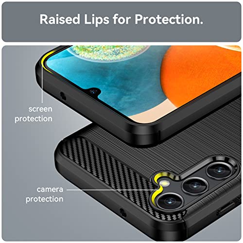 Galaxy A14 5G Case, Yuanming Black Brushed Tpu Bumper, Soft Rubber & Carbon Fiber, Shock-Absorption, With Hd Screen Protector #TOP5