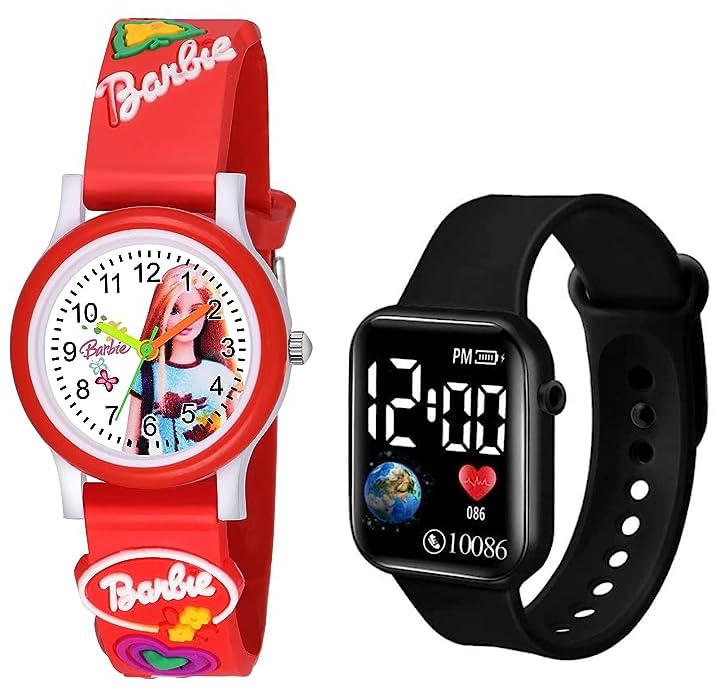 SELLORIA Brand White Dial Barbiee Watch Series Analogue Girls Watch with Black led Digital Square for Kids Boys and Girls (RED) (B0CD26BBW7) Amazon Price History, Amazon Price Tracker