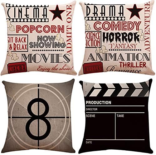 4 PCS Throw Pillow Covers 18x18 inch Cotton Linen Farmhouse Decorative Movie Couch Pillow Cases Square Cushion Cover Pillowcase for Bed Sofa Office Car Decor