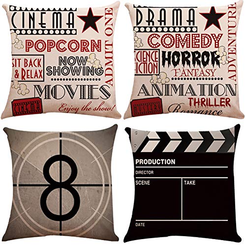 4 Pcs Throw Pillow Covers 18X18 Inch Cotton Linen Farmhouse Decorative Movie Couch Pillow Cases Square Cushion Cover Pillowcase For Bed Sofa Office Car Decor #TOP26