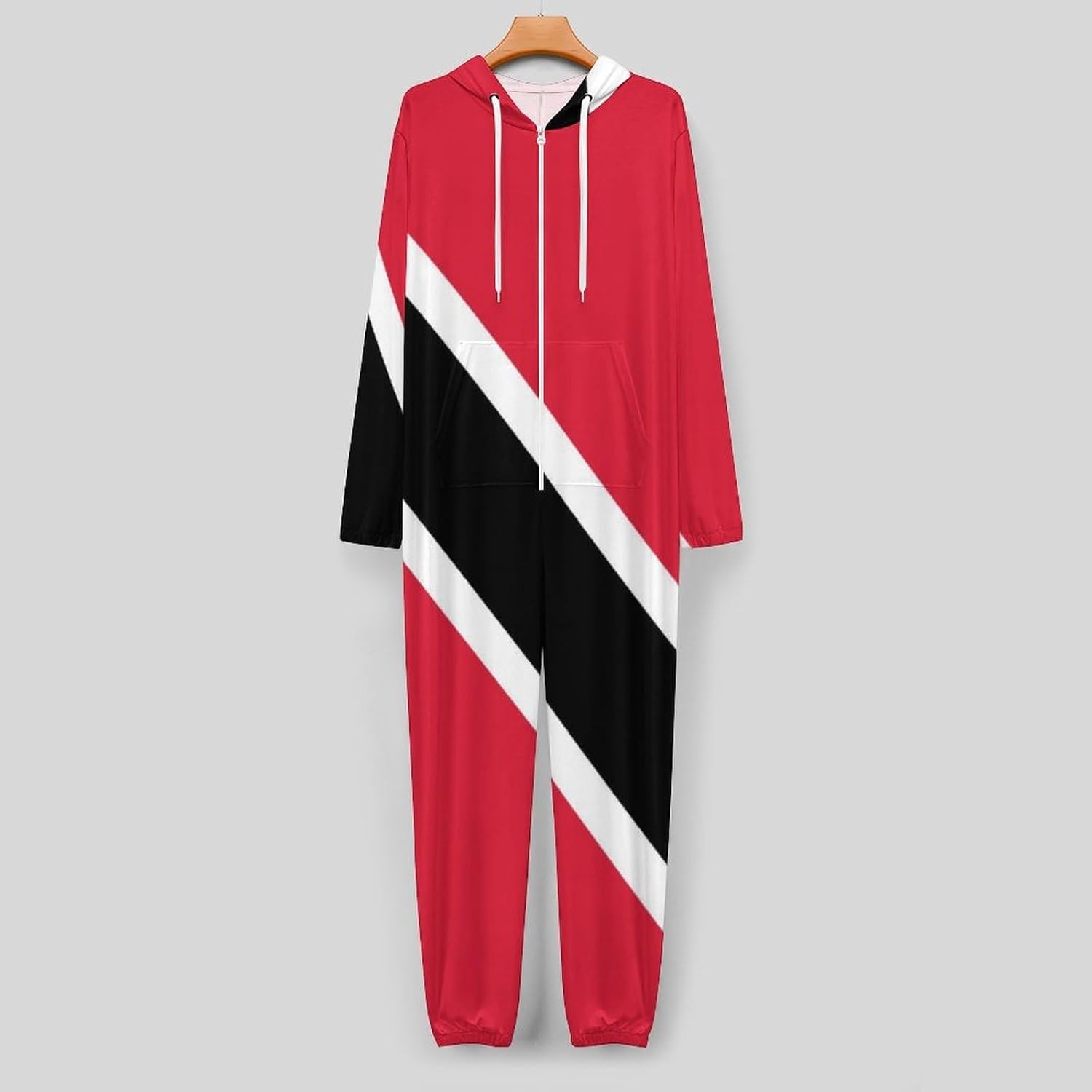 Trinidad And Tobago Flag Adult Pajamas Onesie with Hood Pocket Jumpsuits One Piece Sleepwear