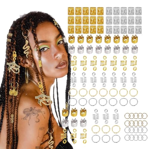 Accesorios para Rastas para Cabello,110 Piezas Joyería del Pelo Trenzado,Cuentas Trenzadas Pelo,Trenzas Metal Cabello Accesorios,Anillos Trenza Pelo,Puños Trenza Cabello,Anillos Metálicos Trenzas