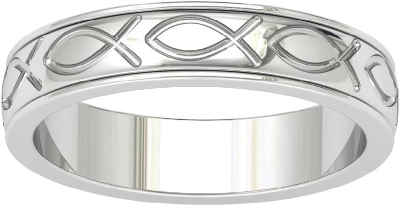 925 Sterling Silver Christian Spinner Ring – Ichthys Fish Symbol Eternity Band – Religious Jewelry for Men & Women – Faith-Inspired Fidget Ring