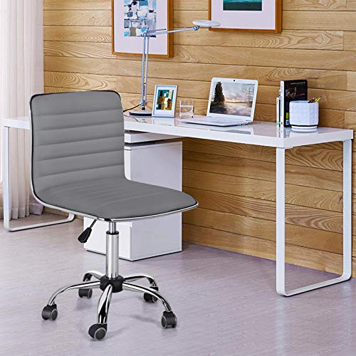 Yaheetech Pu Leather Office Chair Task Chair, Ribbed Armless Desk Chair, Adjustable Low Back Executive Chair With Wheels Grey #TOP5