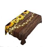 Sunflowers Tablecloth Wooden Board Autumn Golden Yellow Plant Small Lights Rectangle Stain Resistant