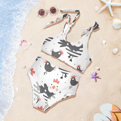 Girls' Bikini Set, Cute Chickens Black Kids Swimsuit 2 Pcs Beach Bathing Suit4