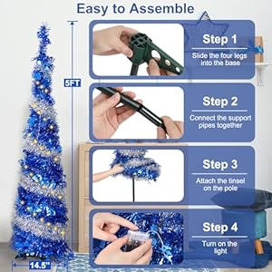 Huray Rayho Hanukkah Decorations for Home Pop-up Collapsible Christmas Tree with 50 Lights Tinsel Pencil Tree with Menorah Star of David Chanukah Indoor Outdoor Party Decor Fireplace Porch Office 5FT Huray Rayho Hanukkah Decorations for Home Pop up Collapsible Christmas Tree with 50 Lights Tinsel Pencil Tree with Menorah Star of David Chanukah Indoor Outdoor Party Decor Fireplace Porch Office 5FT