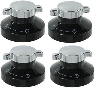 Spares2go Gas Flame Control Knobs for Stoves New Home Oven/Cooker/Hobs (Black & Chrome, Pack of 4)