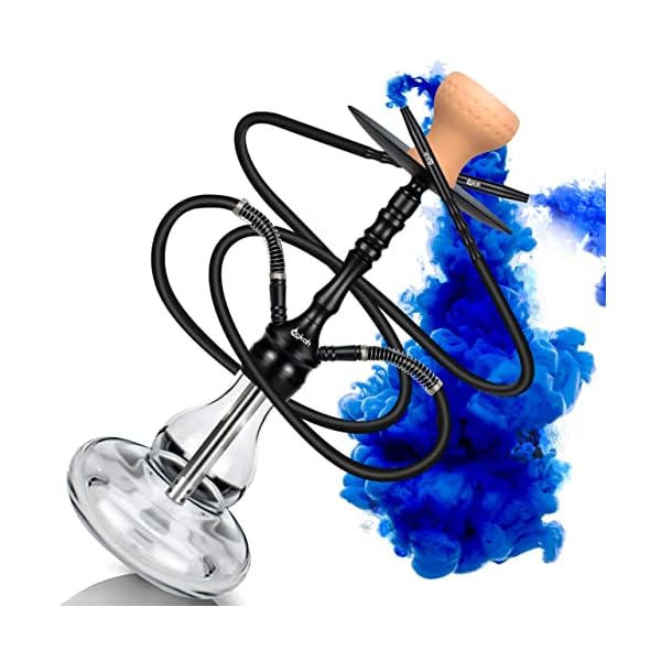 Shisha Set 2 Anschlüssen, günstig Shisha Komplettset Wasserpfeife Alu Schischa 45cm Huka 2 Schlauch, Ink. Shisha Zubehör…