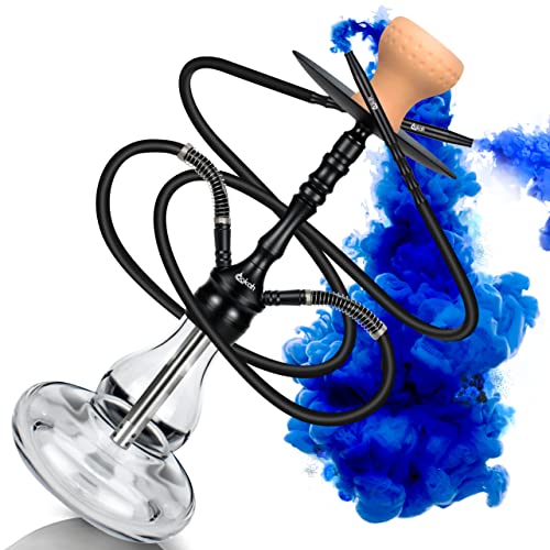 Shisha Set 2 Anschlüssen, günstig Shisha Komplettset Wasserpfeife Alu Schischa 45cm Huka 2 Schlauch, Ink. Shisha Zubehör…