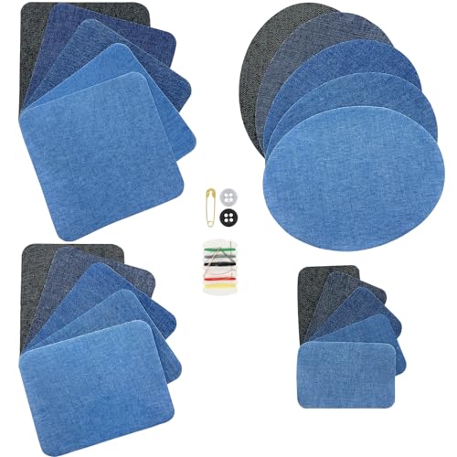 NISENTIA Jeans Flicken zum Aufbügeln Innen 20 Stück Bügelflicken Stoffflicken zum Aufbügeln Jeans Reparaturflicken Innen Patches Iron on Patches Blautöne Reparatur-Dekorationsset