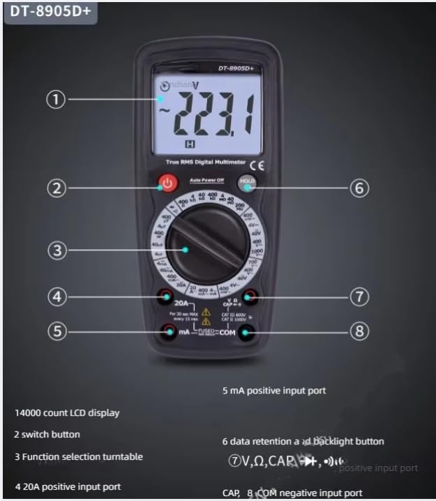 Multimetro digitale ad alta precisione portatile gamma manuale anti-ustione multifunzione Meter DT-8905D+