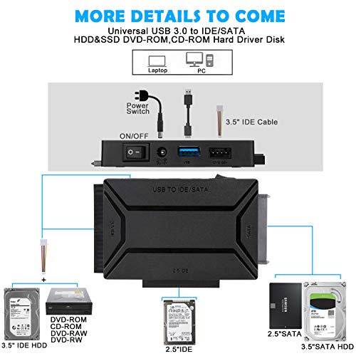 image for AGPTEK USB 3.0 to SATA/IDE 2.5/3.5 Inch Hard Drive Converter with Powe