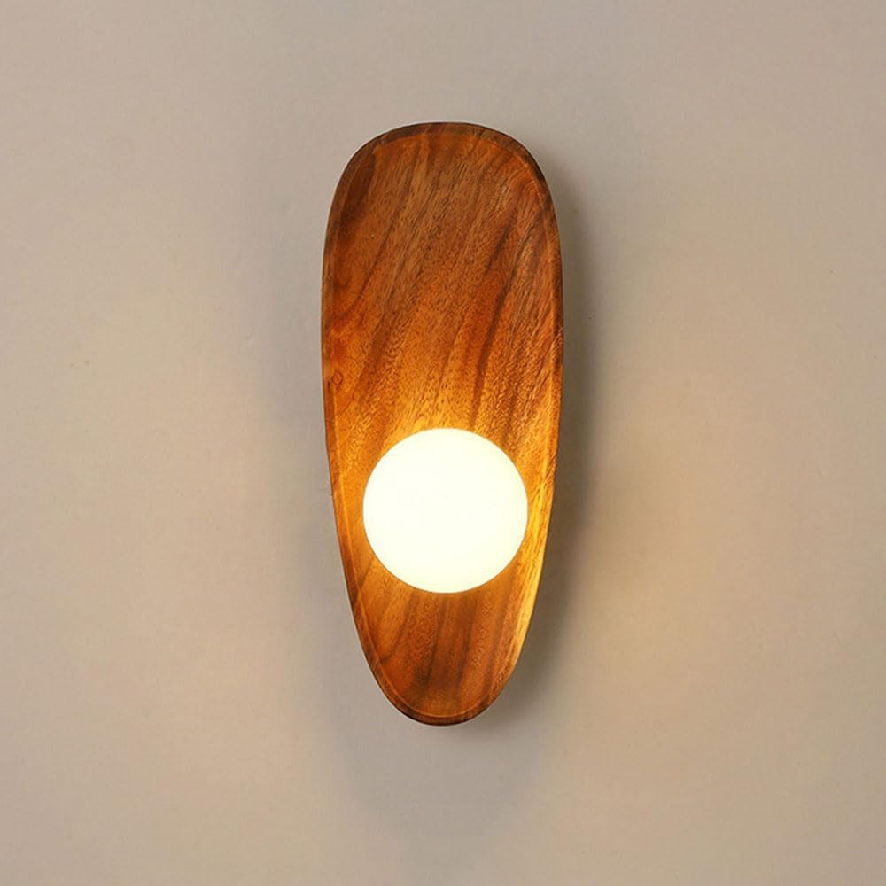 HYJAUSXB Nordic Style Wood Wall Light with Globe Glass, Scanvian Sconces, Hardwired Wooden Lamp for Home Decor