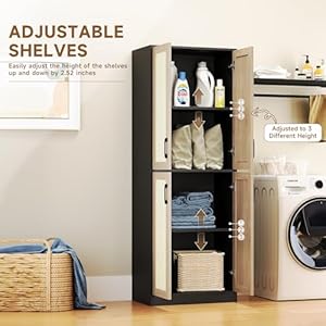Storagecabinetkitchenpantrycabinetrattancabinettallstoragecabinetwith4doorsandadjustableshelffreestandingcupboardforkitchenbathroomlaundryutilityroomblack67h  Urban Country Home Decor Storage cabinet kitchen pantry cabinet rattan cabinet tall storage cabinet with 4 doors and adjustable shelf freestanding cupboard for kitchen bathroom laundry utility room black 67 h  urban country home decor