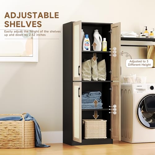 Storagecabinetkitchenpantrycabinetrattancabinettallstoragecabinetwith4doorsandadjustableshelffreestandingcupboardforkitchenbathroomlaundryutilityroomblack67h  Urban Country Home Decor Storage cabinet kitchen pantry cabinet rattan cabinet tall storage cabinet with 4 doors and adjustable shelf freestanding cupboard for kitchen bathroom laundry utility room black 67 h  urban country home decor