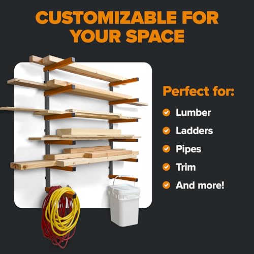 Bora Holz-Organizer und Holzlagerungs-Metallregal mit 6-stufiger Wandhalterung – Innen und Außen, orange | PBR-001