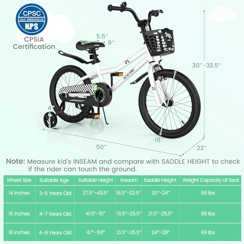 Image of BABY JOY Kids Bike, 12 14 16 18 Inch Boys Girls Bike for 3-8 Years w /Training Wheels, 20 Inch Children Bicycle for 8+ Teens w /Kickstand, Handbrake, Coaster Brake & Removable Basket, Sporty Bicycle