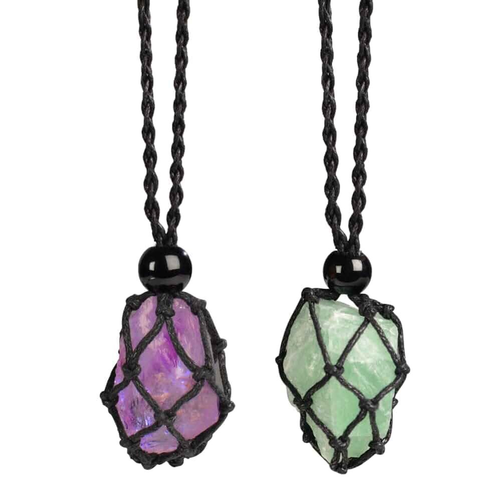 Anjiucc Natural Gemstone Crystal Pendant Necklace Stone Holder Necklace Cord Hand-Woven Necklace with Adjustable Length for Women Men