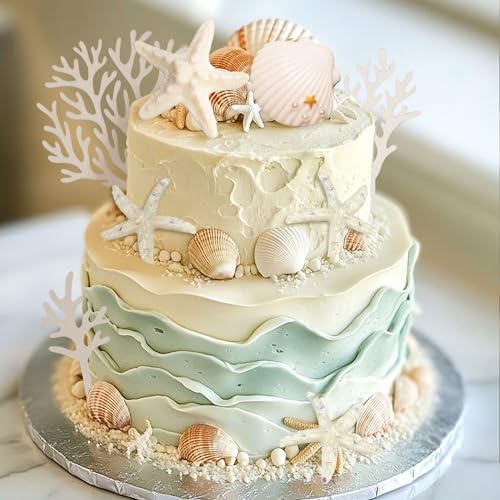 20 PCS Shells Cake Toppers Under the Sea Ocean Cake Decorations Summer Starfish Cake Toppers Decor For Sea Ocean Beach Theme Baby Shower Birthday Party Favor Supplies
