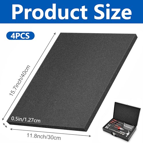 Image of DECOHS 4 Pcs Black Polyurethane Foam Sheets, 16 x 12 x 0.5 Inch Cuttable Craft Foam Inserts for Cases, Packing Foam Pads for Toolbox Camera Storage and Crafts