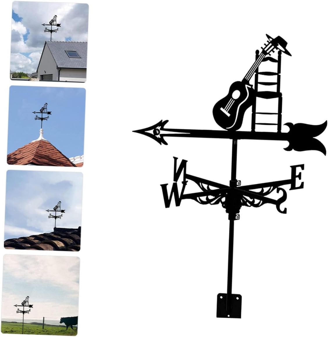 Alasum Metal Guitar Weathervane Garden Decoration Outdoor Iron Weather Vane Roof Mount Lawn Wind Direction Measuring Tool for Patio and Yard